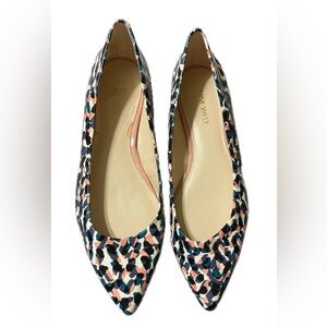Nine West Blue Pink Black Print Pointed Toe Dress Flats Small Heel Size 8M